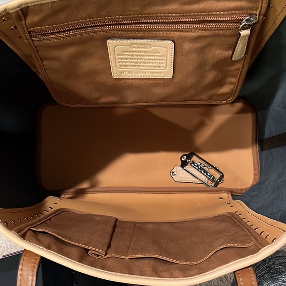 Brown and Camel color Coach tote - Picture 3 of 4
